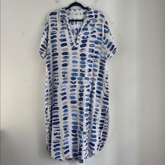 Dolma gauzy cotton blend paint splotch print short sleeve midi maxi dress sz XL - Picture 2 of 10